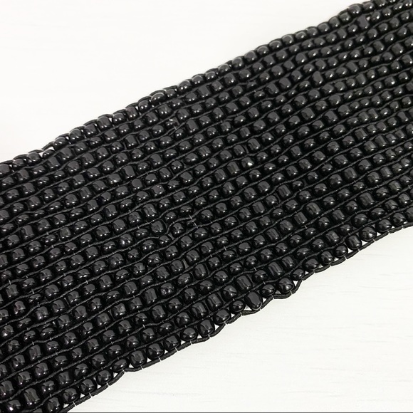 Black Boho Beaded Stretch Belt with Wood Clasp - Picture 6 of 6